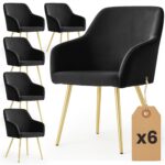 6x Welurowe krzesło tapicerowane gładkie Czarne ESTELLE Złote nogi