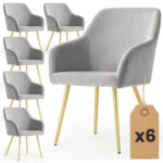 6x Welurowe krzesło tapicerowane gładkie Szare ESTELLE Złote nogi