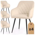 4x Welurowe krzesło tapicerowane pikowane w romby Beżowe VELTO Czarne nogi