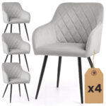 4x Welurowe krzesło tapicerowane pikowane w romby Szare VELTO Czarne nogi