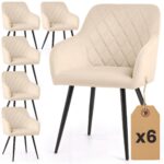 6x Welurowe krzesło tapicerowane pikowane w romby Beżowe VELTO Czarne nogi