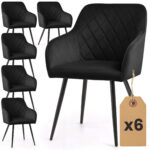 6x Welurowe krzesło tapicerowane pikowane w romby Czarne VELTO Czarne nogi