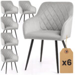 6x Welurowe krzesło tapicerowane pikowane w romby Szare VELTO Czarne nogi