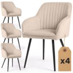 4x Welurowe krzesło tapicerowane z przeszyciami Beżowe FLORENCE Czarne nogi