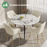 4x Welurowe krzesło tapicerowane z przeszyciami Kremowe FLORENCE Złote nogi - obrazek 4