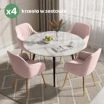 4x Welurowe krzesło tapicerowane z przeszyciami Pudrowy Róż FLORENCE Złote nogi - obrazek 4