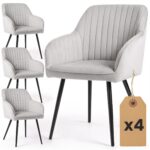 4x Welurowe krzesło tapicerowane z przeszyciami Szare FLORENCE Czarne nogi