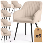 6x Welurowe krzesło tapicerowane z przeszyciami Beżowe FLORENCE Czarne nogi