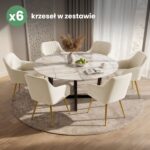 6x Welurowe krzesło tapicerowane z przeszyciami Kremowe FLORENCE Złote nogi - obrazek 4