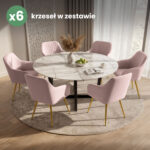 6x Welurowe krzesło tapicerowane z przeszyciami Pudrowy Róż FLORENCE Złote nogi - obrazek 4