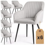 6x Welurowe krzesło tapicerowane z przeszyciami Szare FLORENCE Czarne nogi