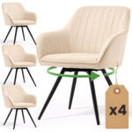 4x Welurowe krzesło obrotowe z przeszyciami Beżowe TURNO Czarne nogi