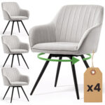 4x Welurowe krzesło obrotowe z przeszyciami Szare TURNO Czarne nogi