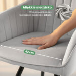 4x Welurowe krzesło obrotowe z przeszyciami Szare TURNO Czarne nogi - obrazek 2