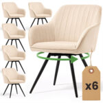 6x Welurowe krzesło obrotowe z przeszyciami Beżowe TURNO Czarne nogi