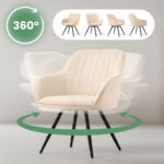 6x Welurowe krzesło obrotowe z przeszyciami Beżowe TURNO Czarne nogi - obrazek 2