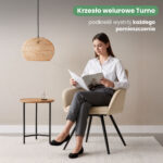 6x Welurowe krzesło obrotowe z przeszyciami Beżowe TURNO Czarne nogi - obrazek 3