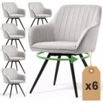 6x Welurowe krzesło obrotowe z przeszyciami Szare TURNO Czarne nogi