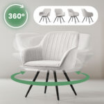 6x Welurowe krzesło obrotowe z przeszyciami Szare TURNO Czarne nogi - obrazek 2