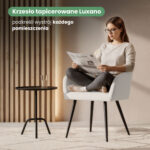 4x Krzesło tapicerowane z przeszyciami kwadratowymi Kremowe LUXANO Czarne nogi tkanina Lumos - obrazek 2