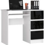 BIURKO KOMPUTEROWE A-6 90 cm PRAWE BIAŁE / CZARNY POŁYSK