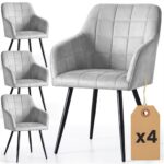 4x Krzesło tapicerowane z przeszyciami kwadratowymi Szare LUXANO Czarne nogi