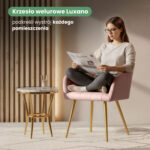 6x Krzesło tapicerowane z przeszyciami kwadratowymi Pudrowy Róż LUXANO Złote nogi - obrazek 2