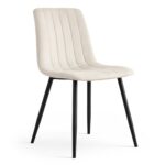 Welurowe krzesło tapicerowane pikowane Beżowe LIVO Czarne nogi