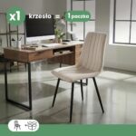 Welurowe krzesło tapicerowane pikowane Beżowe LIVO Czarne nogi - obrazek 3