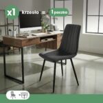 Welurowe krzesło tapicerowane pikowane Ciemny Grafit LIVO Czarne nogi - obrazek 3