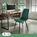 Welurowe krzesło tapicerowane pikowane Butelkowa Zieleń LIVO Czarne nogi - obrazek 3