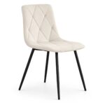 Welurowe krzesło tapicerowane pikowane Beżowe MILO Czarne nogi