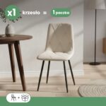 Welurowe krzesło tapicerowane pikowane Beżowe MILO Czarne nogi - obrazek 3