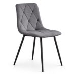 Welurowe krzesło tapicerowane pikowane Ciemny Grafit MILO Czarne nogi