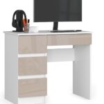 Biurko komputerowe A-7 90 cm lewe - białe-cappuccino połysk