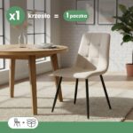 Welurowe krzesło tapicerowane pikowane Beżowe NERO Czarne nogi - obrazek 3