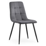 Welurowe krzesło tapicerowane pikowane Ciemny Grafit NERO Czarne nogi