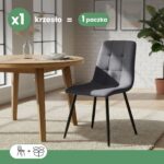 Welurowe krzesło tapicerowane pikowane Ciemny Grafit NERO Czarne nogi - obrazek 3