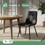 Welurowe krzesło tapicerowane pikowane Czarne NERO Czarne nogi - obrazek 3