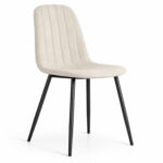 Welurowe krzesło tapicerowane pikowane Beżowe LUMO Czarne nogi