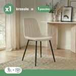 Welurowe krzesło tapicerowane pikowane Beżowe LUMO Czarne nogi - obrazek 3