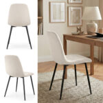 Welurowe krzesło tapicerowane pikowane Beżowe LUMO Czarne nogi - obrazek 4