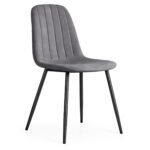 Welurowe krzesło tapicerowane pikowane Ciemny Grafit LUMO Czarne nogi