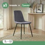 Welurowe krzesło tapicerowane pikowane Ciemny Grafit LUMO Czarne nogi - obrazek 3