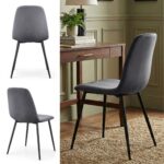 Welurowe krzesło tapicerowane pikowane Ciemny Grafit LUMO Czarne nogi - obrazek 4