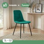 Welurowe krzesło tapicerowane pikowane Butelkowa Zieleń LUMO Czarne nogi - obrazek 3