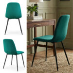 Welurowe krzesło tapicerowane pikowane Butelkowa Zieleń LUMO Czarne nogi - obrazek 4