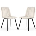 2x Welurowe krzesło tapicerowane pikowane Beżowe LIVO Czarne nogi