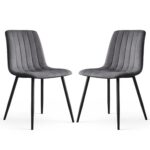 2x Welurowe krzesło tapicerowane pikowane Ciemny Grafit LIVO Czarne nogi