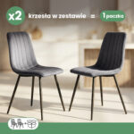 2x Welurowe krzesło tapicerowane pikowane Ciemny Grafit LIVO Czarne nogi - obrazek 3